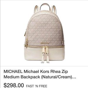 MK Rhea zip back pack white 
New with tags